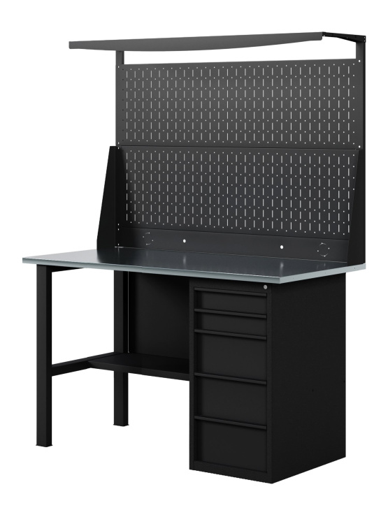 GREENBERG BLACK Верстак-стол с перфопанелью двойной с ящиками 1400мм VERSTAK_BLACK_Y1_Р2_1400