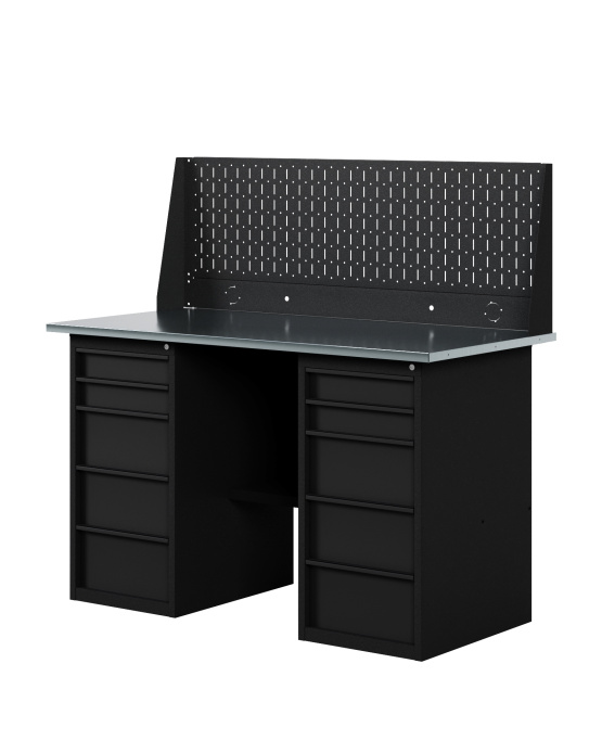 GREENBERG BLACK Верстак-стол с перфопанелью одинарной с двумя ящиками 1400мм VERSTAK_BLACK_Y2_Р1_1400