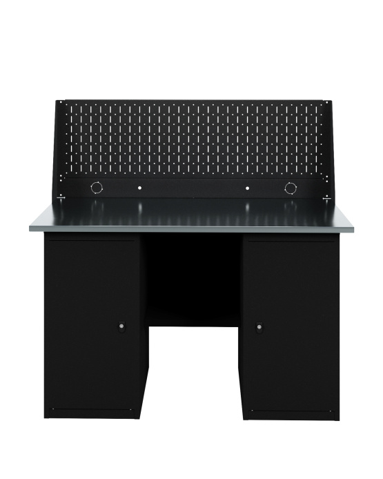 GREENBERG BLACK Верстак-стол с перфопанелью одинарной с двумя тумбами 1400мм VERSTAK_BLACK_Т2_Р1_1400