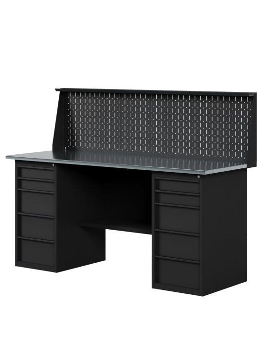 GREENBERG BLACK Верстак-стол с двумя тумбами с ящиками с перфопанелью 1800мм VERSTAK_BLACK_Y2_P_1800