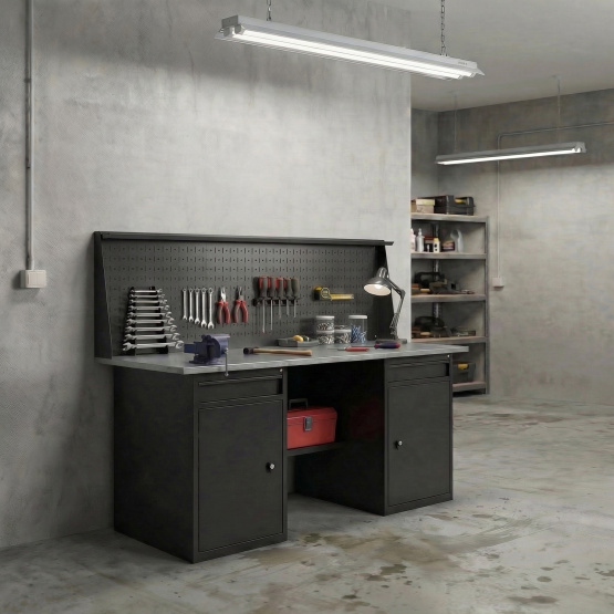 GREENBERG BLACK Верстак-стол с двумя тумбами/ящик с перфопанелью 1600мм VERSTAK_BLACK_W2_P_1600