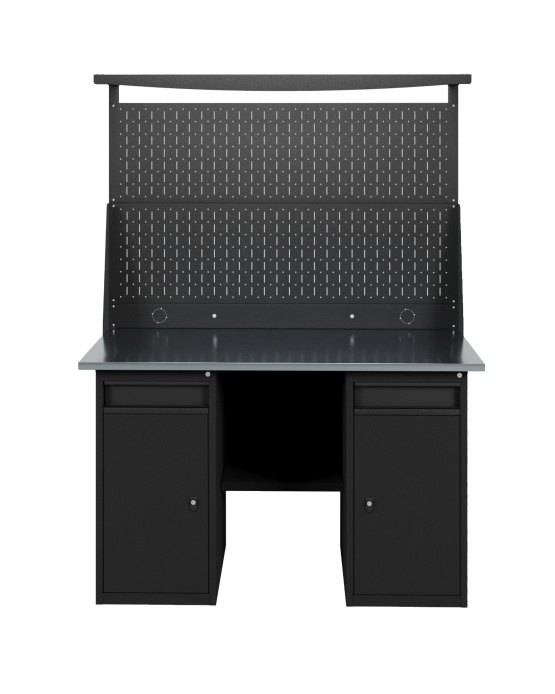 GREENBERG BLACK Верстак-стол с перфопанелью двойной с двумя тумбами/ящик 1400мм VERSTAK_BLACK_W2_Р2_1400