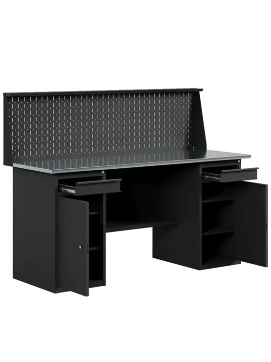 GREENBERG BLACK Верстак-стол с двумя тумбами/ящик с перфопанелью 1600мм VERSTAK_BLACK_W2_P_1600