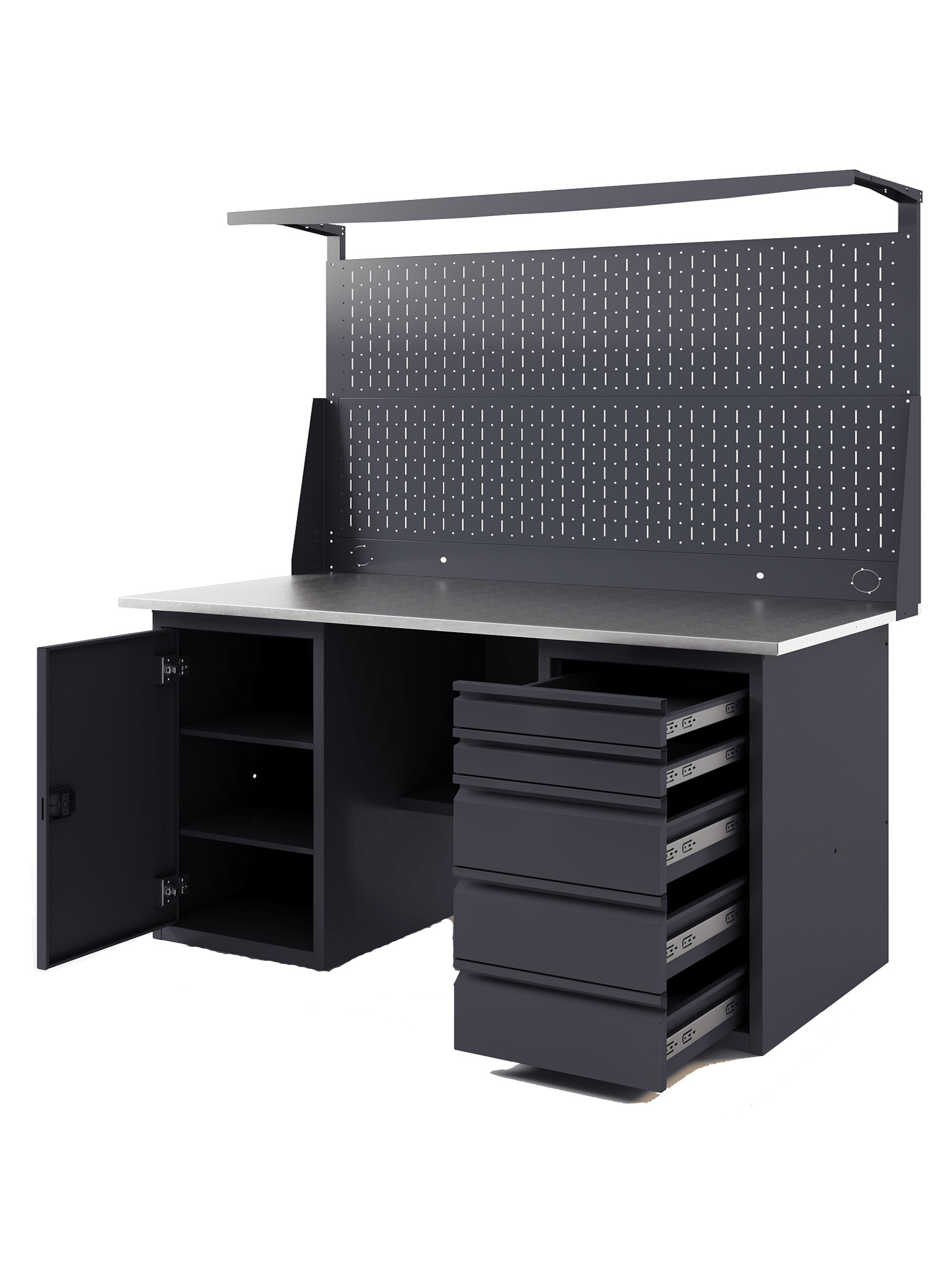 GREENBERG Верстак с перфопанелью двойной с тумбой и ящиками 1400мм VERSTAK_ТY_Р2_1400