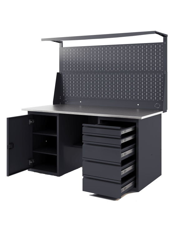 GREENBERG Верстак с перфопанелью двойной с тумбой и ящиками 1400мм VERSTAK_ТY_Р2_1400