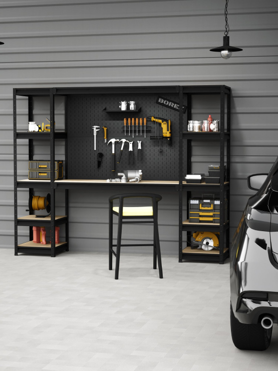 BOREX Верстак-стеллаж 2500х500х2000 для гаража, для мастерской BOREX_VERSTAK-2500