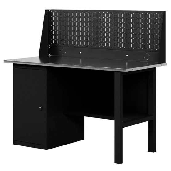 GREENBERG BLACK Верстак-стол с перфопанелью одинарной с тумбой 1400мм VERSTAK_BLACK_Т1_ P1_1400