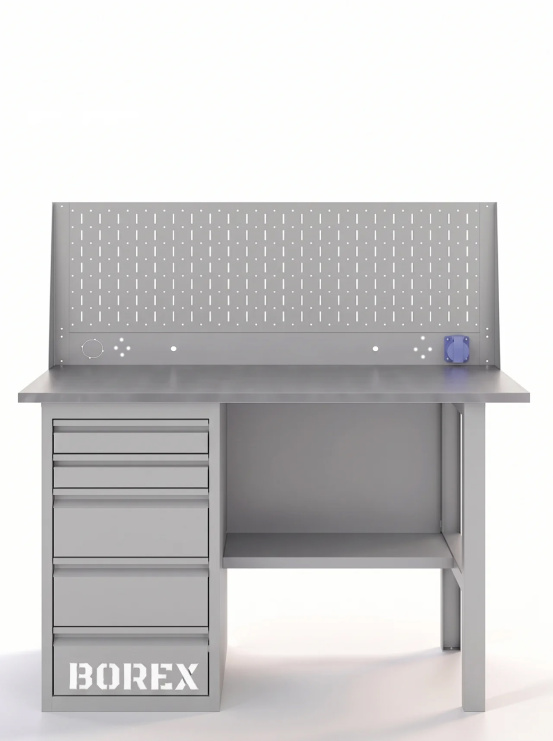 GREENBERG SILVER Верстак с перфопанелью одинарной с ящиками 1400мм VERSTAK_SILVER_Y1_Р1_1400