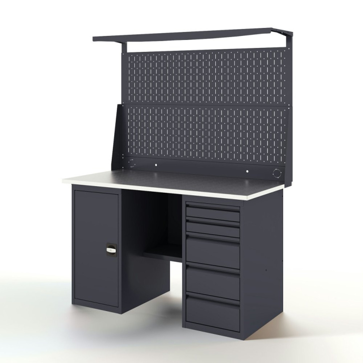 GREENBERG Верстак с перфопанелью двойной с тумбой и ящиками 1400мм VERSTAK_ТY_Р2_1400