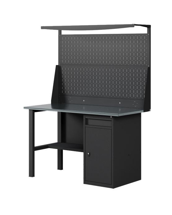 GREENBERG BLACK Верстак-стол с перфопанелью двойной с тумбой/ящик 1400мм VERSTAK_BLACK_W1_ P2_1400