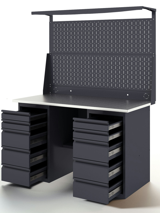 GREENBERG Верстак с перфопанелью двойной с двумя ящиками 1400мм VERSTAK_Y2_Р2_1400