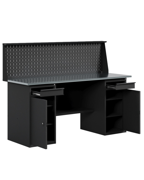 GREENBERG BLACK Верстак-стол с двумя тумбами/ящик с перфопанелью 1600мм VERSTAK_BLACK_W2_P_1600