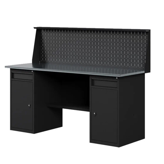 GREENBERG BLACK Верстак-стол с двумя тумбами/ящик с перфопанелью 1600мм VERSTAK_BLACK_W2_P_1600