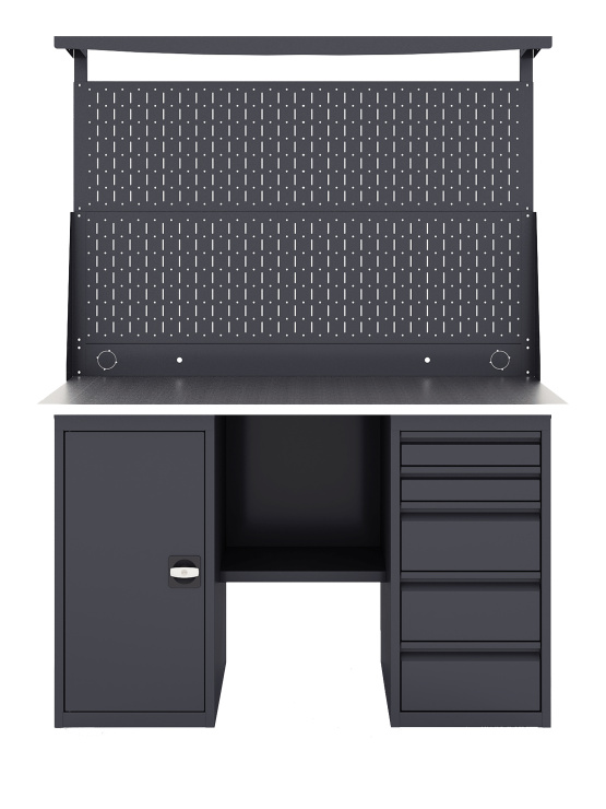 GREENBERG Верстак с перфопанелью двойной с тумбой и ящиками 1400мм VERSTAK_ТY_Р2_1400