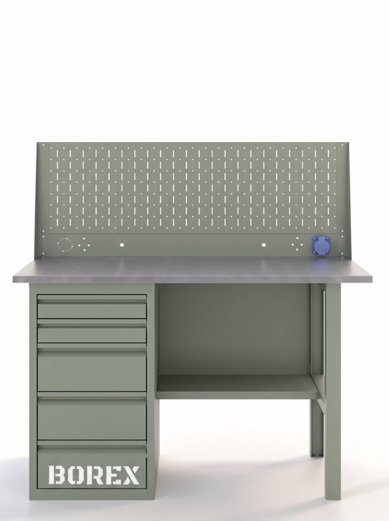 GREENBERG OLIVE Верстак с перфопанелью одинарной с ящиками 1200мм VERSTAK_OLIVE_Y1_Р1_1200