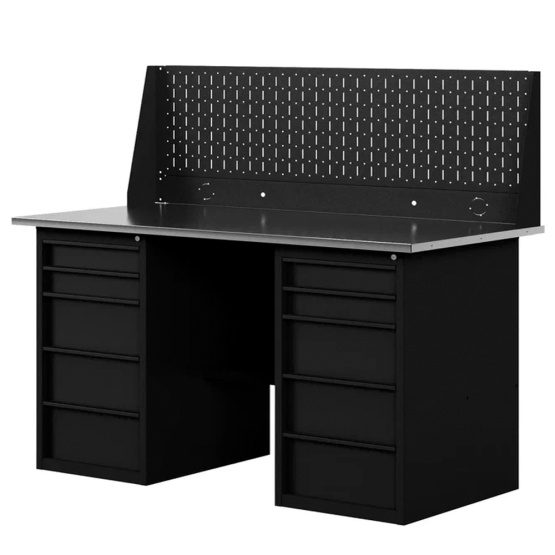 GREENBERG BLACK Верстак-стол с перфопанелью одинарной с двумя ящиками 1400мм VERSTAK_BLACK_Y2_Р1_1400