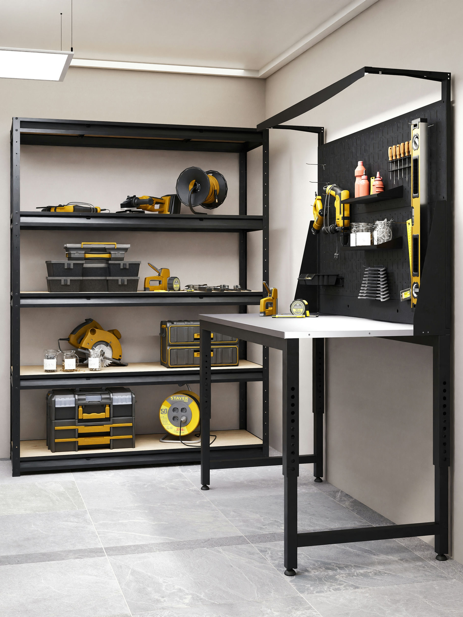 BOREX Верстак регулируемый с перфопанелью двойной 1200х600мм VERSTAK_REG_P2_1200х600