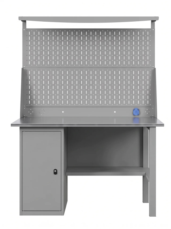 GREENBERG SILVER Верстак с перфопанелью двойной с тумбой 1200мм VERSTAK_SILVER_Т1_P2_1200