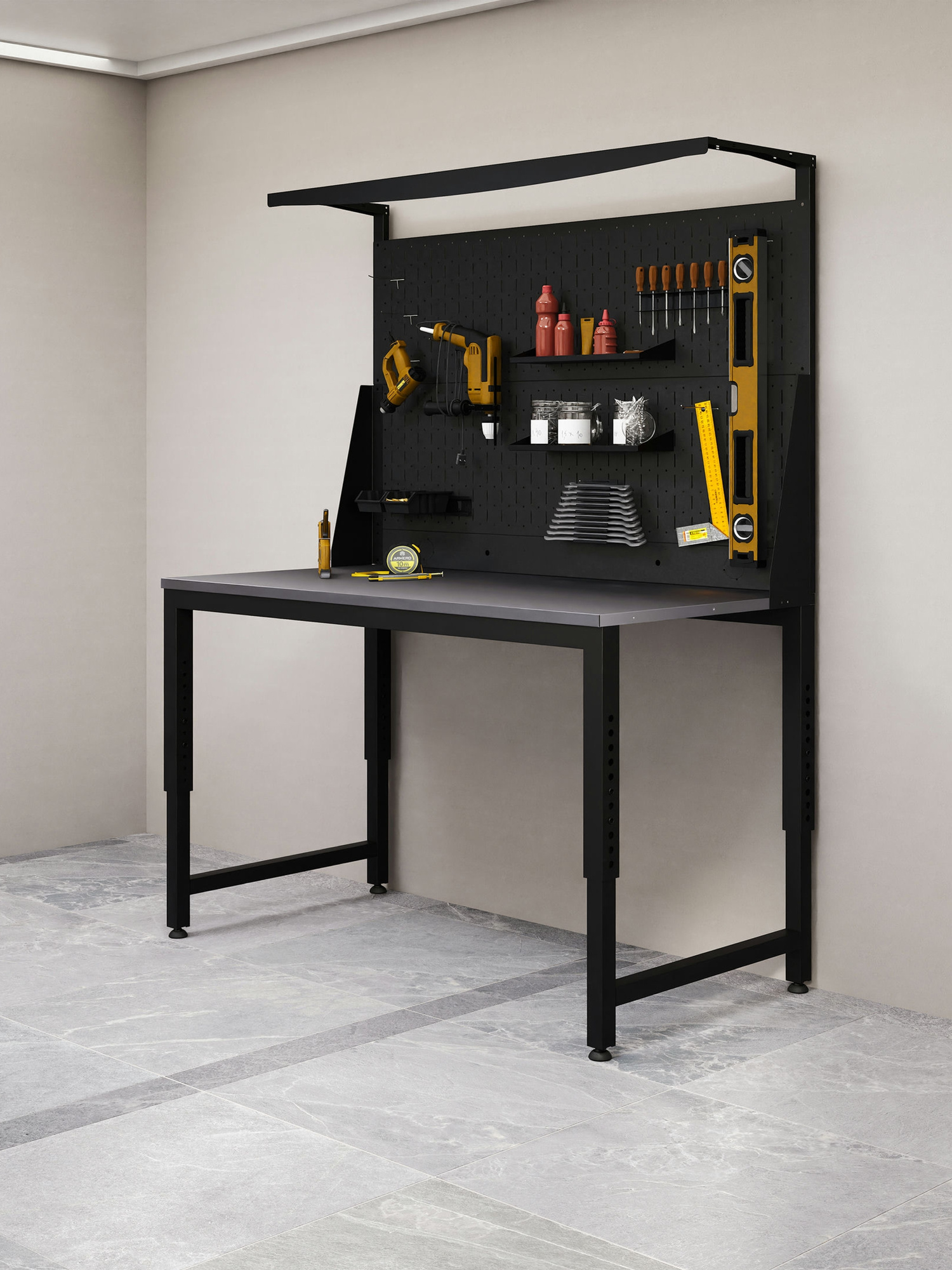 BOREX Верстак регулируемый с перфопанелью двойной 1200х600мм VERSTAK_REG_P2_1200х600