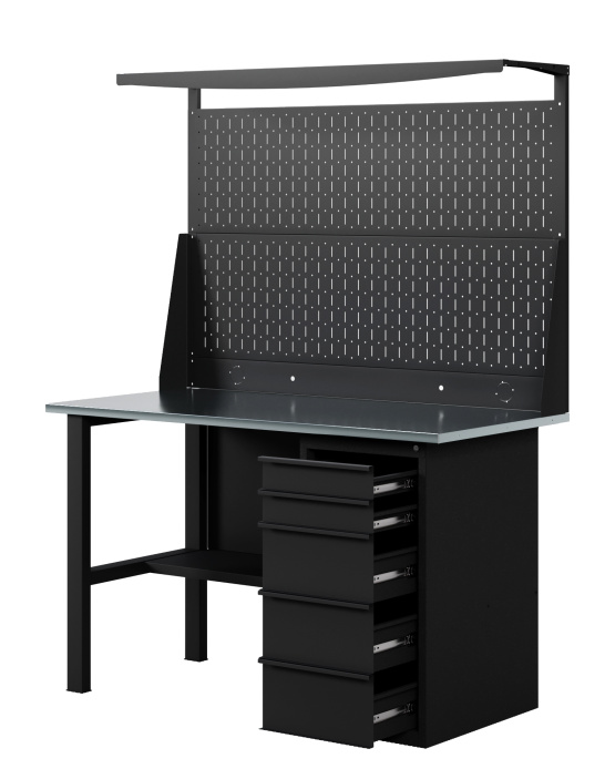 GREENBERG BLACK Верстак-стол с перфопанелью двойной с ящиками 1200мм VERSTAK_BLACK_Y1_Р2_1200