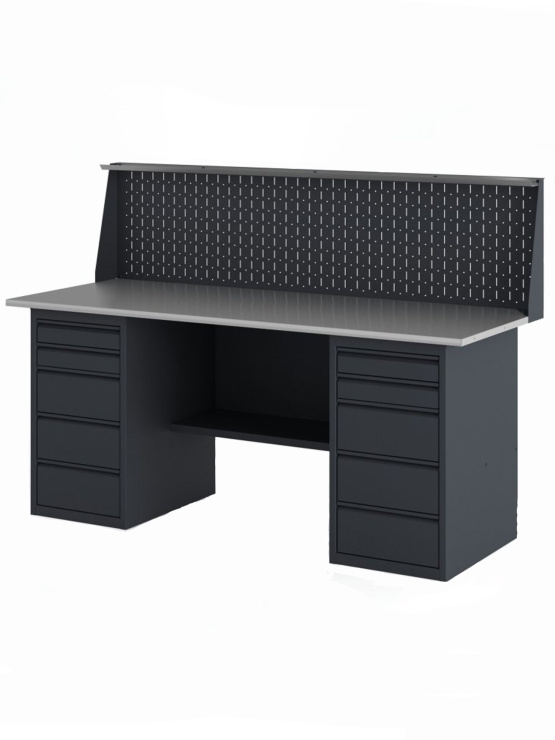 GREENBERG Верстак с двумя тумбами с ящиками 2000мм с перфопанелью VERSTAK_Y2_P_2000