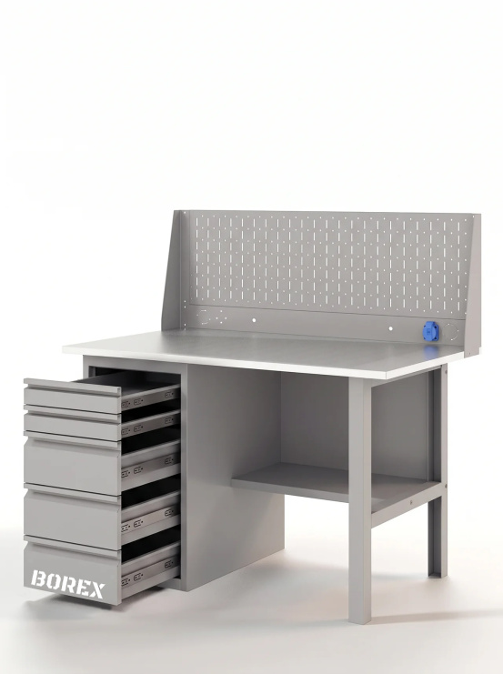 GREENBERG SILVER Верстак с перфопанелью одинарной с ящиками 1400мм VERSTAK_SILVER_Y1_Р1_1400