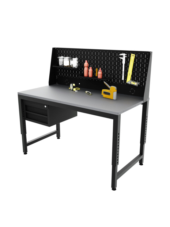 Верстак-стол регулируемый с тумбой и перфопанелью одинарной 1200х600мм VERSTAK_REG_T_P1_1200х600