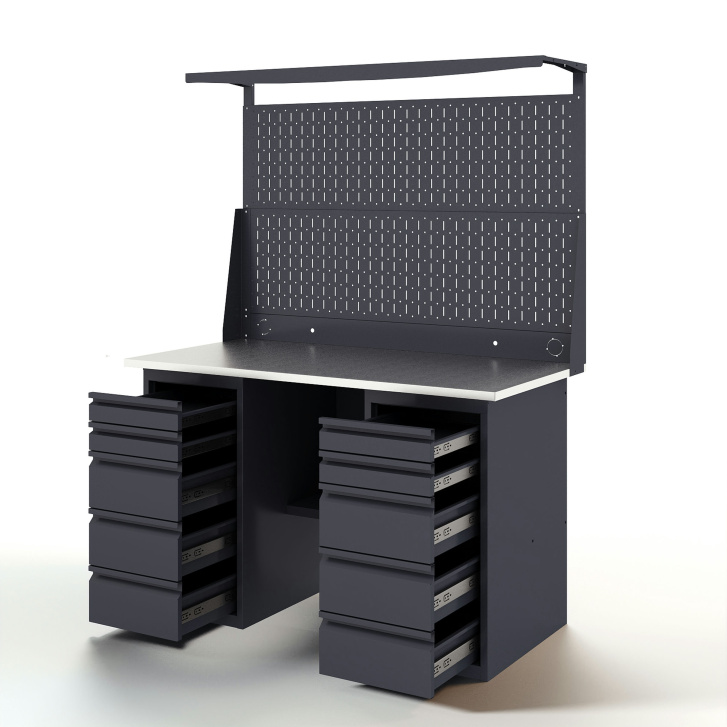 GREENBERG Верстак с перфопанелью двойной с двумя ящиками 1400мм VERSTAK_Y2_Р2_1400