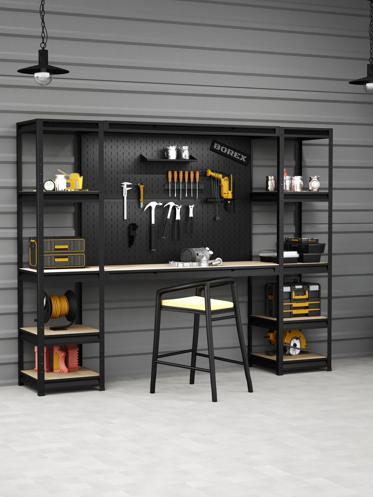 BOREX Верстак-стеллаж 2500х500х2000 для гаража, для мастерской BOREX_VERSTAK-2500