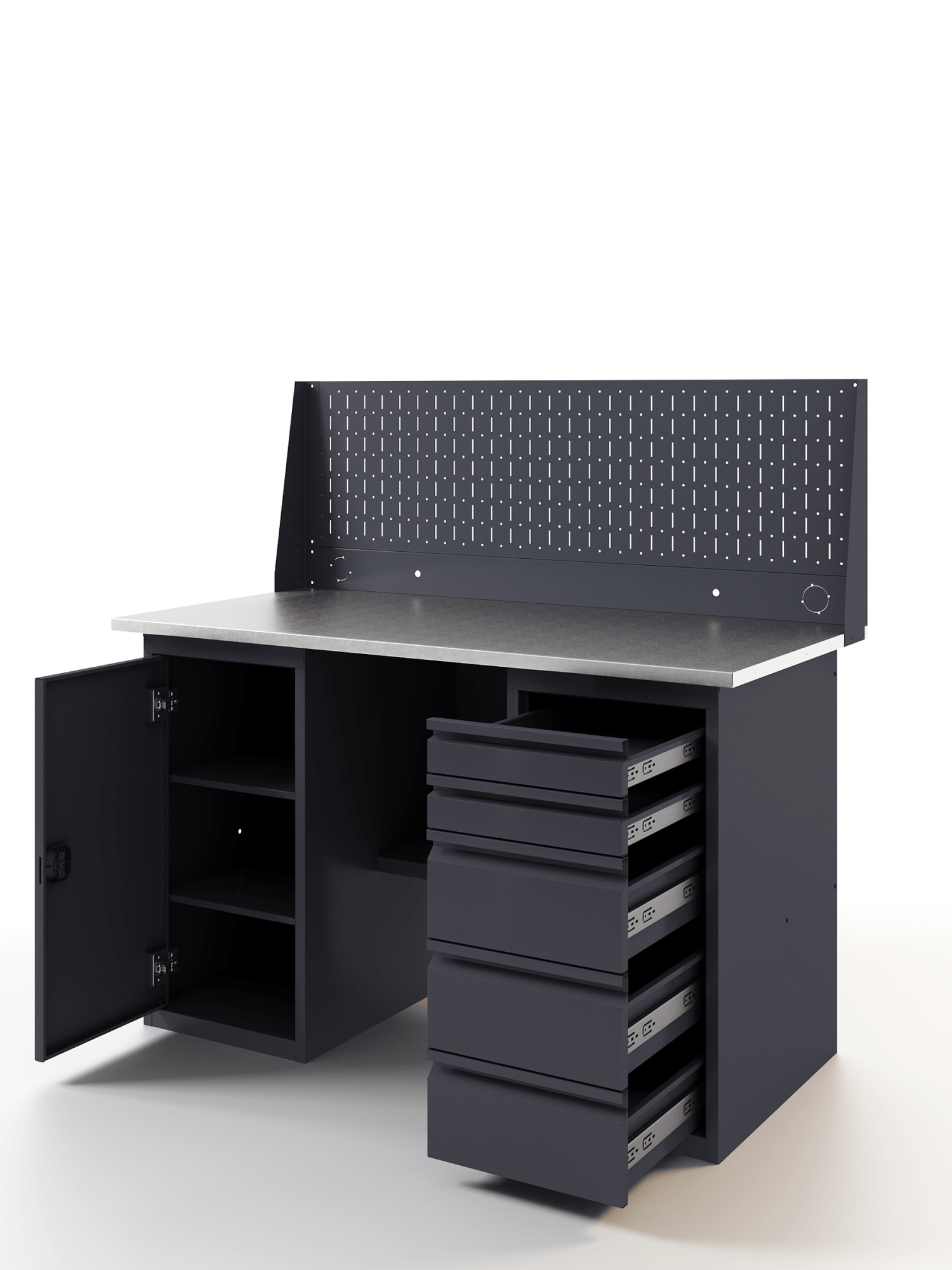 GREENBERG Верстак с перфопанелью одинарной с тумбой и ящиками 1400мм VERSTAK_ТY_Р1_1400